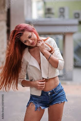 Hot Sexy Redhair Woman In The City Half Naked Girl Fashion Art Photo