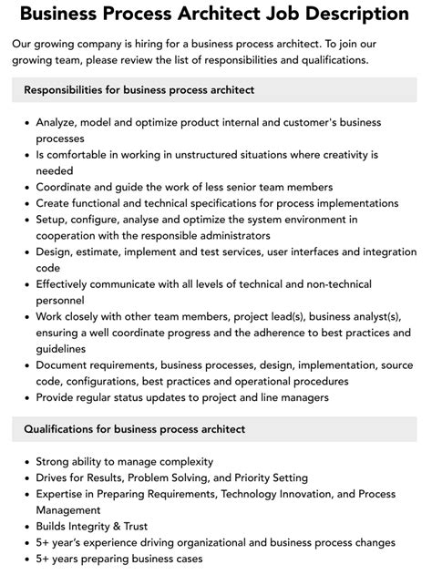 Business Process Architect Job Description Velvet Jobs
