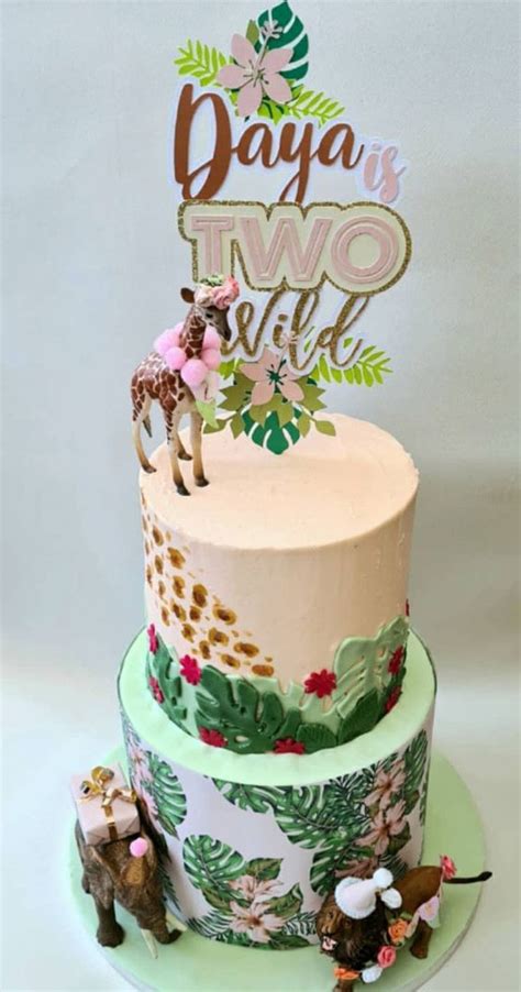 34 two wild birthday cake ideas tropical leave print three tiers