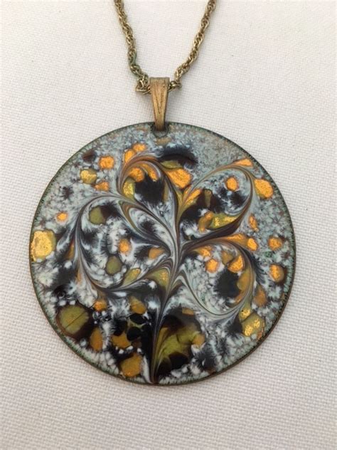 Vintage Double Sided Copper Enameled Pendant By Inga 1960s Antique