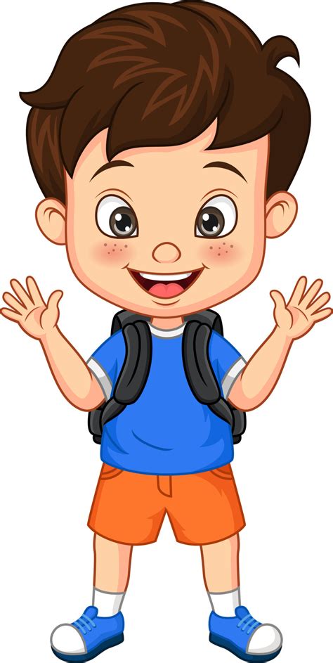 Cartoon Happy School Boy Waving Hand 5112681 Vector Art At Vecteezy