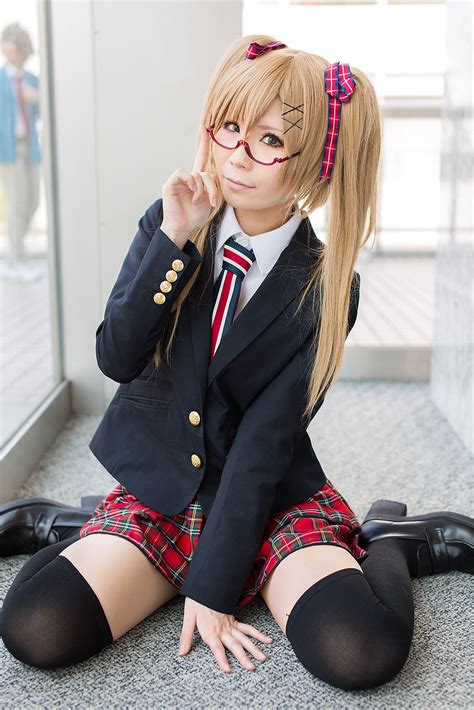 Bechiko Blazer Blonde Hair Blouse Cosplay Glasses Green Eyes Hair Ribbons Looking Over Glasses