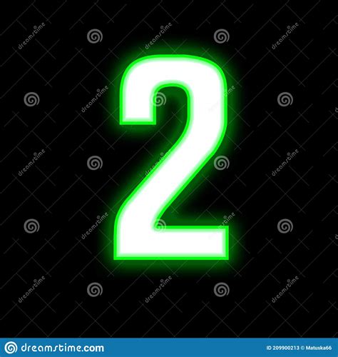 Shiny Bright Green Color Neon Number 2 3d Illustration Alphabet Stock