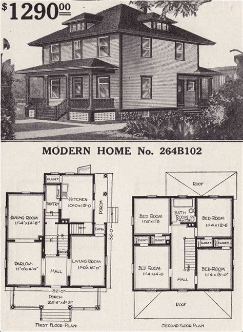 1916 Sears House Plans Modern Home 264b102 Prairie Box Foursquare