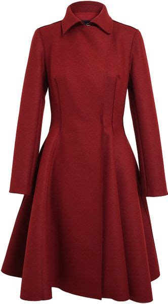 Lanvin Flounced Wool Coat In Red Lyst