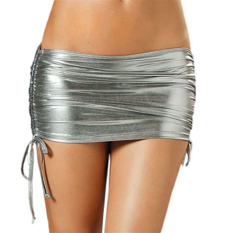 Sexy Latex Skirt Women Pvc Pole Dancing Club Wear Short Dropped Skirts Patent Leather Micro Mini