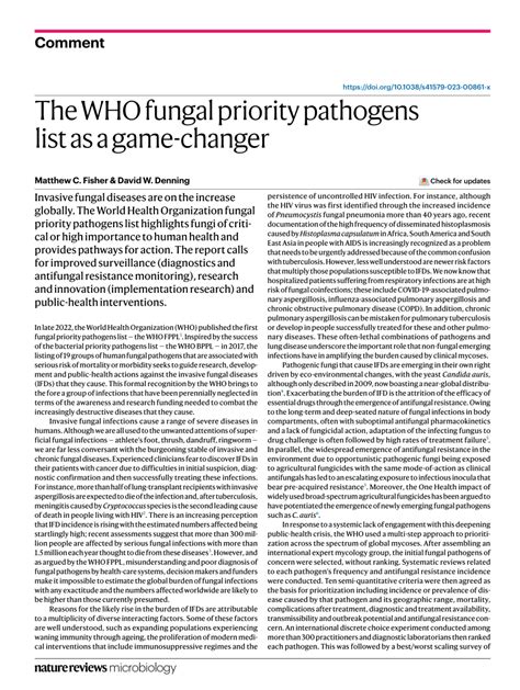 Pdf The Who Fungal Priority Pathogens List As A Game Changer