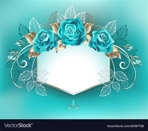 White Banner With Turquoise Roses Royalty Free Vector Image