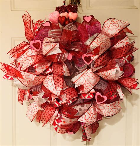 Valentines Day Deco Mesh And Ribbon Wreath Handmade Diy Valentines