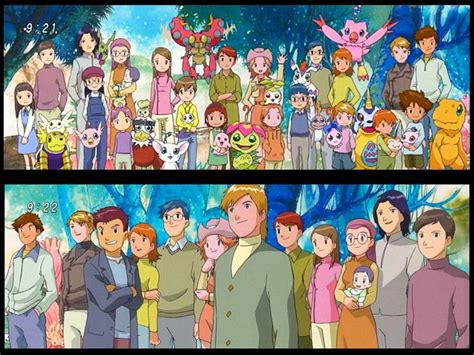 Two Pictures Of People Standing In Front Of Each Other With Pokemon