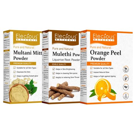 Elecious Mulethi Powder Multani Powder And Orange Peel Powder Combo