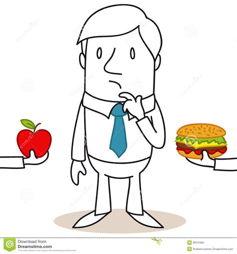 Cartoon Man Healthy Junk Food Decision Stock Vector