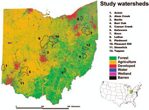 Land Use Map Of Ohio And Locations Of Study Watersheds And Reservoirs