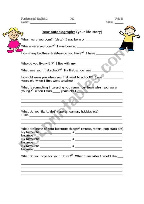 Writing An Autobiography Esl Worksheet By Matchiro Writing