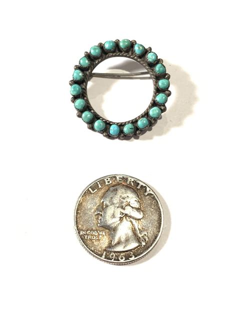 Vintage Zuni Sterling Silver Snake Eye Turquoise Pin Gem