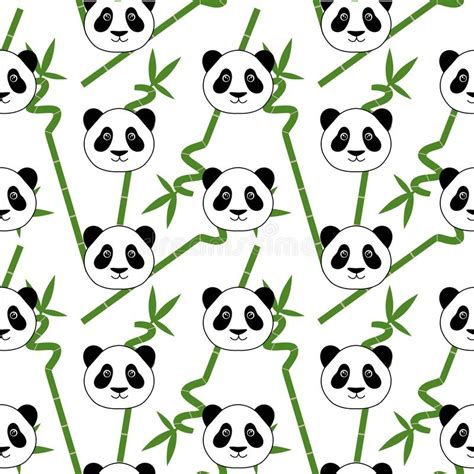 Seamless Pattern Cute Panda Bamboo Green Background Stock Illustrations