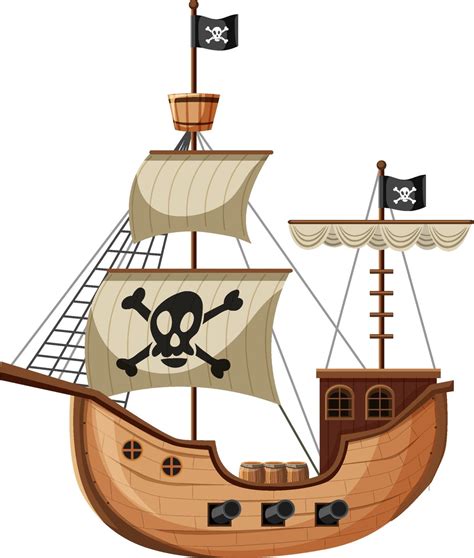 Piratenschiff Im Karikaturstil Lokalisiert Auf Weißem Hintergrund