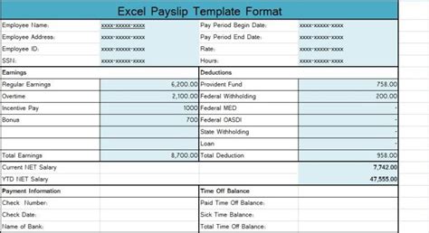 Excel Payslip Template Format Excel Spreadsheets Templates