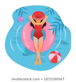 Woman Sunbathing Beach Pool Girl Relaxing Stock Vector Royalty Free