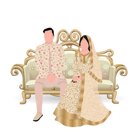 Nikah Caricature Vector Wedding Couples Muslim Couple Wedding