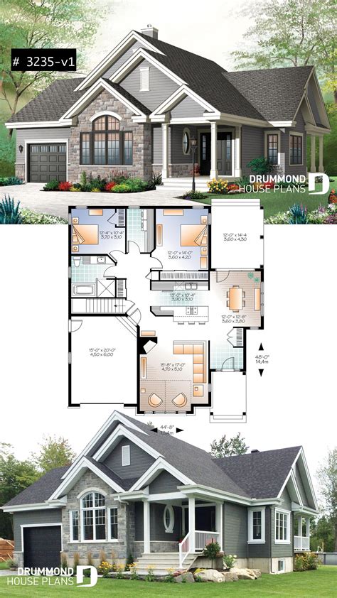 Ranch Bungalow House Plan With Galley Kitchen Open Floor Plan Concept Garage Many Foundatio