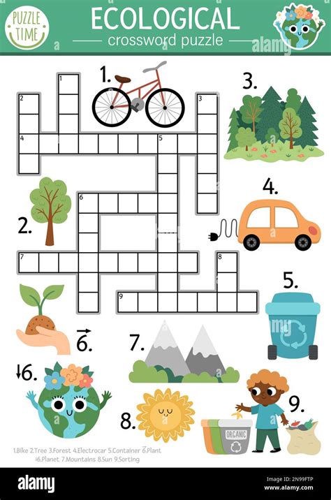 Vector Crucigrama Ecológico Puzzle Para Niños Simple Día De La Tierra