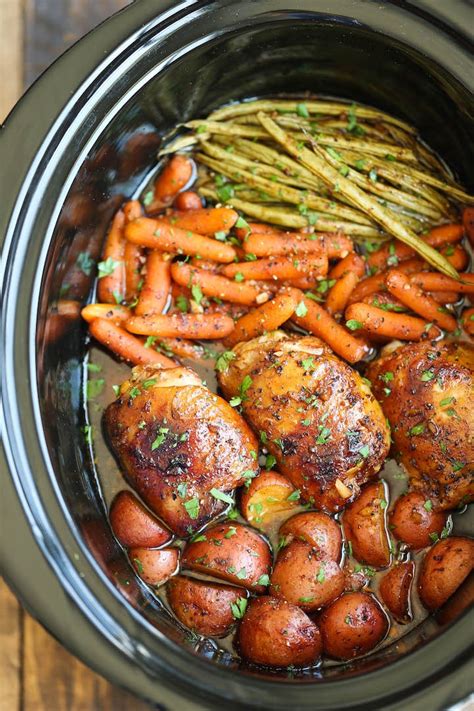 Slow Cooker Honey Garlic Chicken And Veggies Damn Delicious