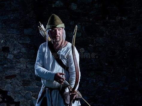 Medieval Archer With A Bow And Arrows Stock Image Image Of Blue