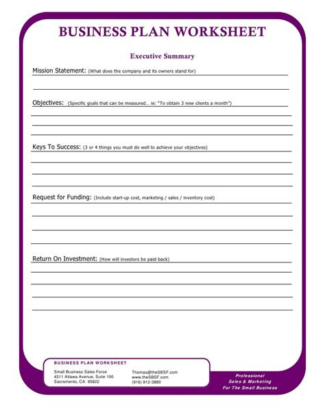Template Free Printable Business Plan Worksheet Kidsworksheetfun