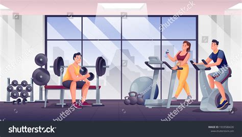 People Exercising Fitness Gym Room Sport Stock Vector Royalty Free