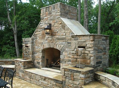 Custom Outdoor Fireplace With Waterfalls Outdoor Fireplace Designs