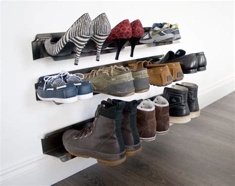 Recycling corrugated paper cardboard slant wall mount shoe sneaker shoe rack display shelf. Shoe Shelf - IPPINKA