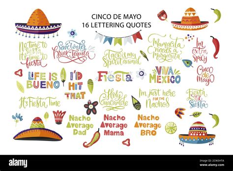 cinco de mayo holiday vector lettering set calligraphy mexican fiesta party hand drawn
