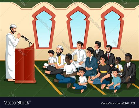 Muslim Imam Giving Speech In Mosque Royalty Free Vector