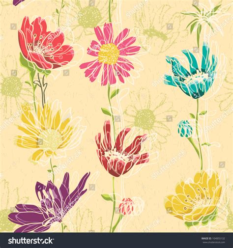 Seamless Floral Pattern With Hand Drawn Flowers Stock Vector 104855132