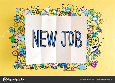New Job Text With Colorful Illustrations Stock Photo By ©melpomene