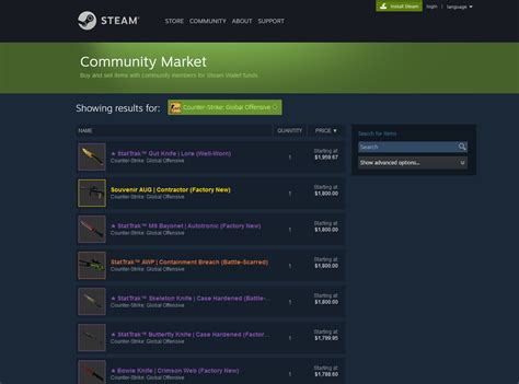 Image Of The Steam Community Market And Most Expensive Items
