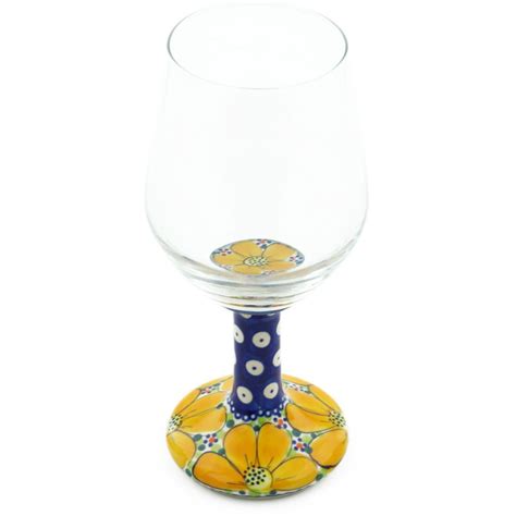 Polish Pottery Wine Glass 15 Oz Polmedia Sunshine Wildflower Theme Unikat Hand Painted In