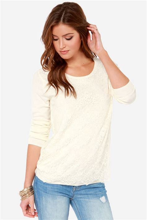 Pretty Cream Sweater Lace Sweater Soft Sweater 6800 Lulus