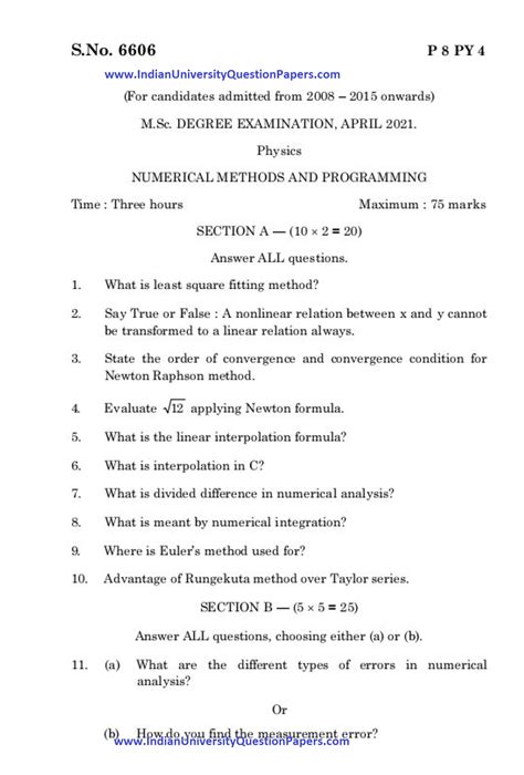Bharathidasan University M Sc Physics Numerical Methods And Programming