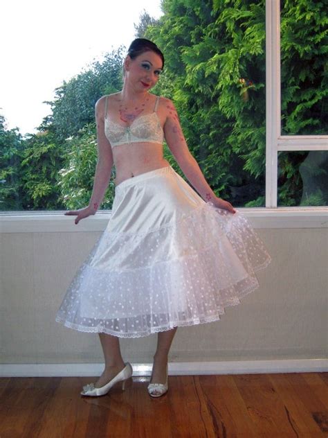 White Satin S Style Petticoat With Polka Dot Tulle And