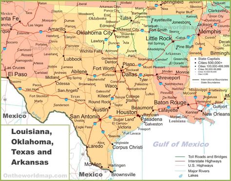 Map Of Louisiana Oklahoma Texas And Arkansas Road Map Of Texas And