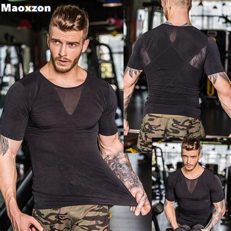 maoxzon mens mesh body shapers fitness tank tops short sleeve elastic tight fitting shaper