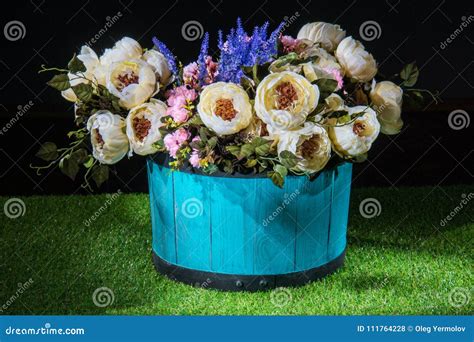 Beautiful Flowers In Blue Pot Stock Photo Image Of Floral Elegance