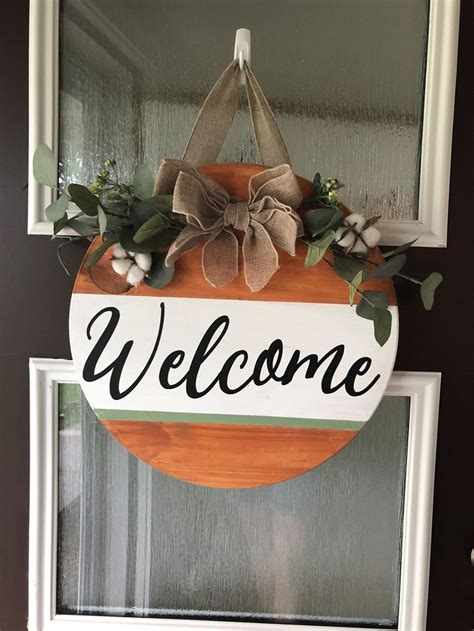 Circle Wood Welcome Sign Fall Welcome Sign Welcome Decor Etsy Door