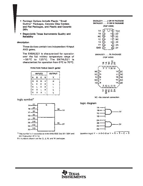 74ls21 Datasheet112 Pages Ti Dual 4 Input Positive And Gates