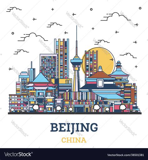 Outline Beijing China City Skyline With Colored Vector Image