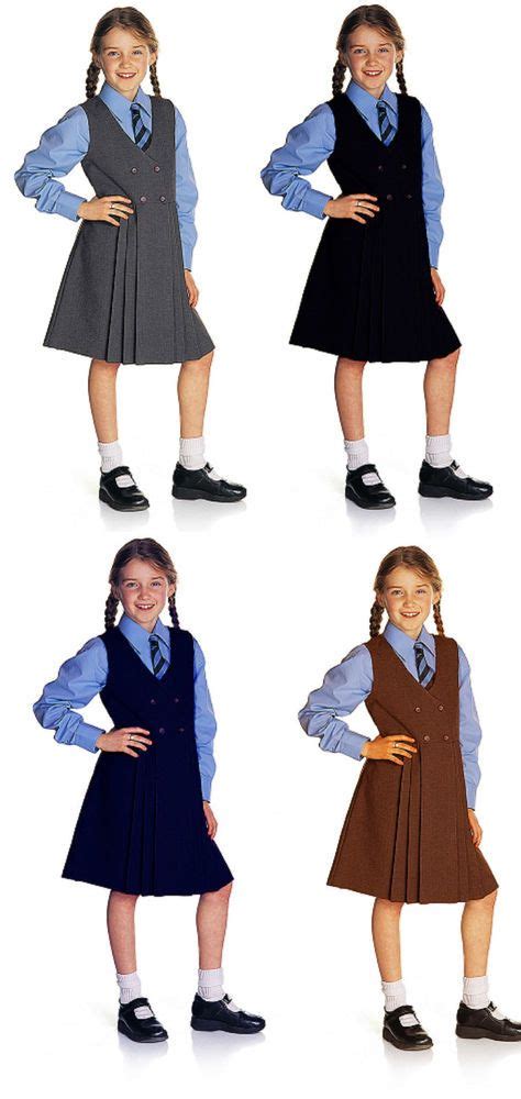 Girls School Pinafore Dress 4 Button Up Pleated School Uniform Dress