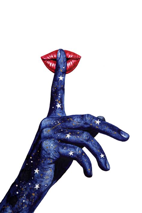 Banco De Imagens Calma Silêncio Surreal Dedo Em Vermelho Lábios Aguarela Ilustração