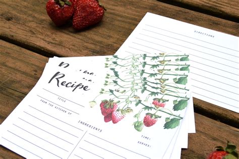 Strawberry Recipe Cards Watercolor Notecard Illustration Etsy
